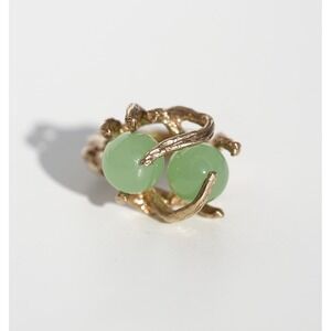 Vintage 10k Solid Gold Untreated Natural‎ Apple Green Jadeite Jade Bypass Ring
